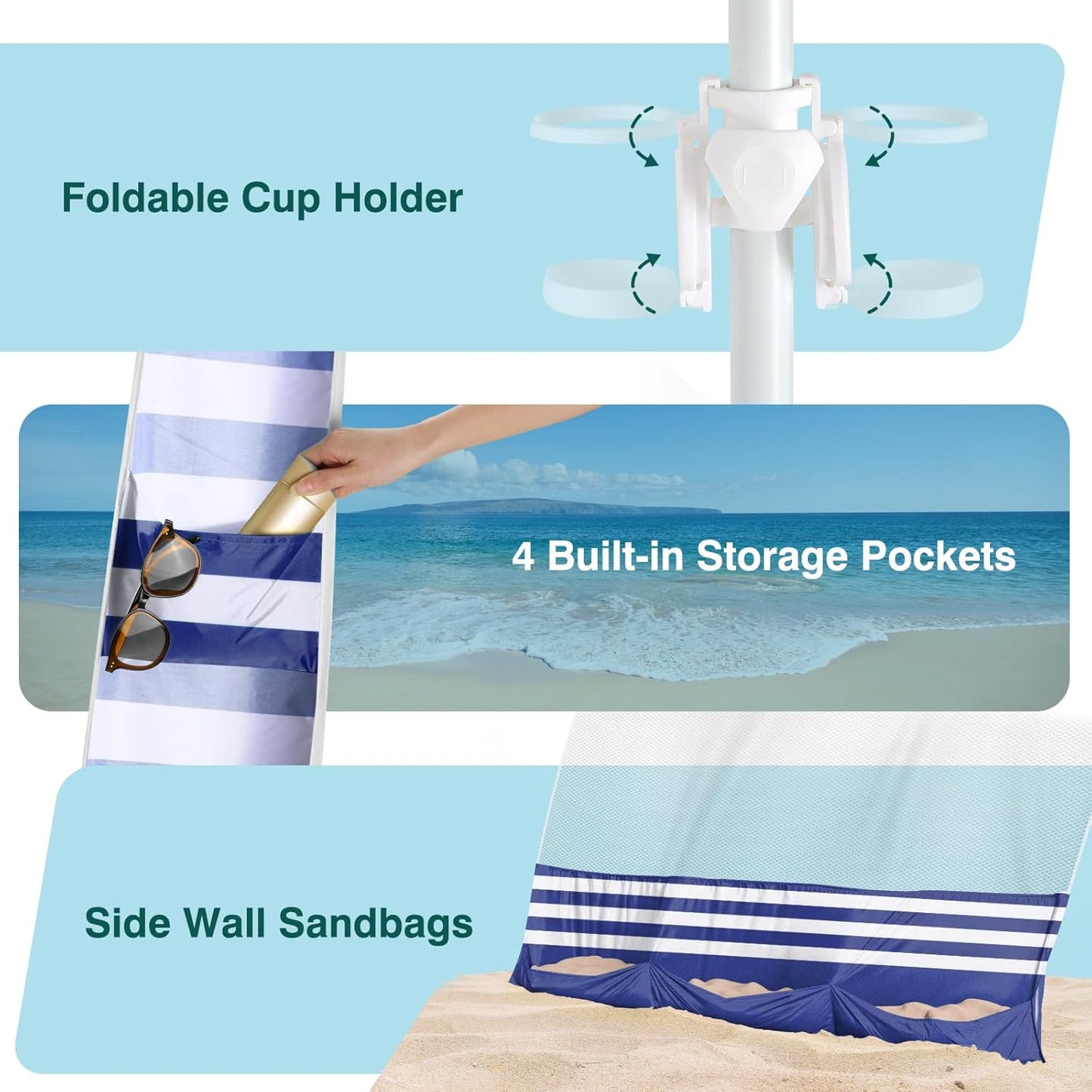 Beach Cabana Tent - 8x8FT UPF50+ Sun Protection | Easy Setup, Wind Resistant, Compact Blue Stripes