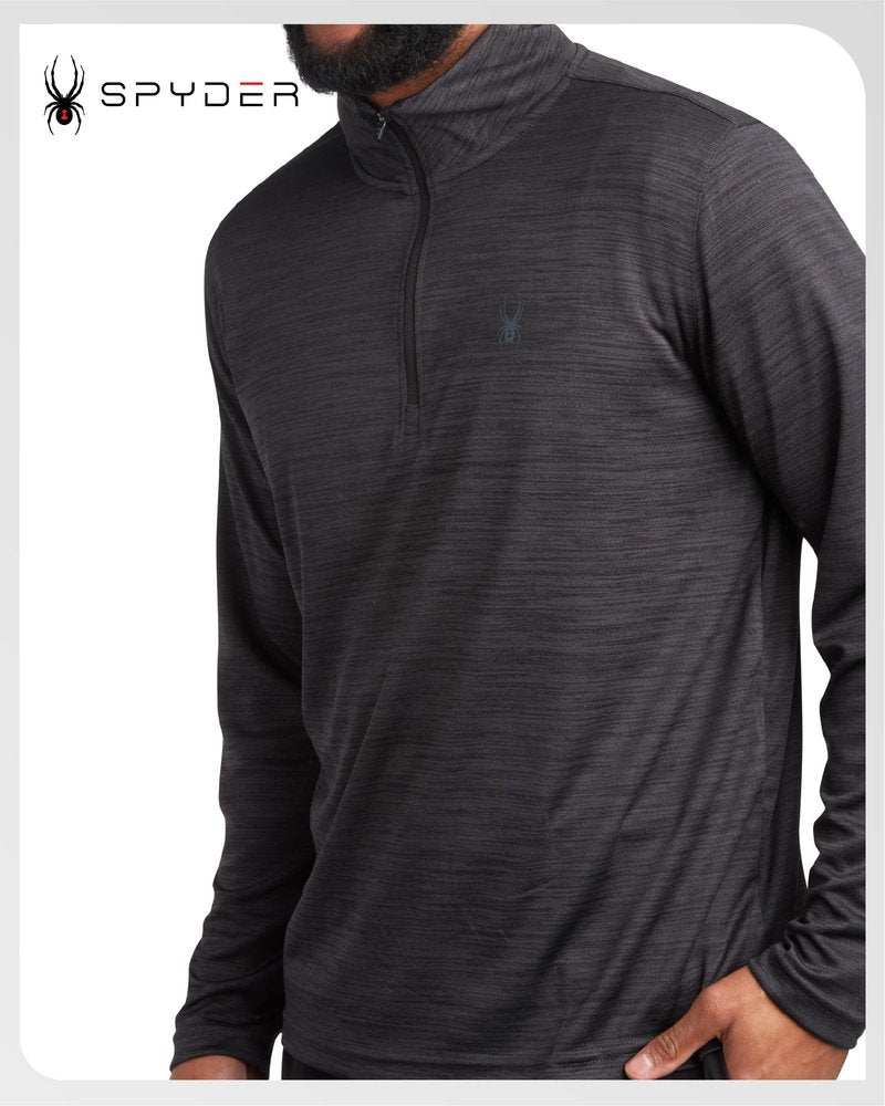 Spyder Mens Quarter Zip Pullover - Quick Dry Athletic Mens Long Sleeve Workout Shirts Lightweight Gym Golf Pullovers, Size Large, Heather Black