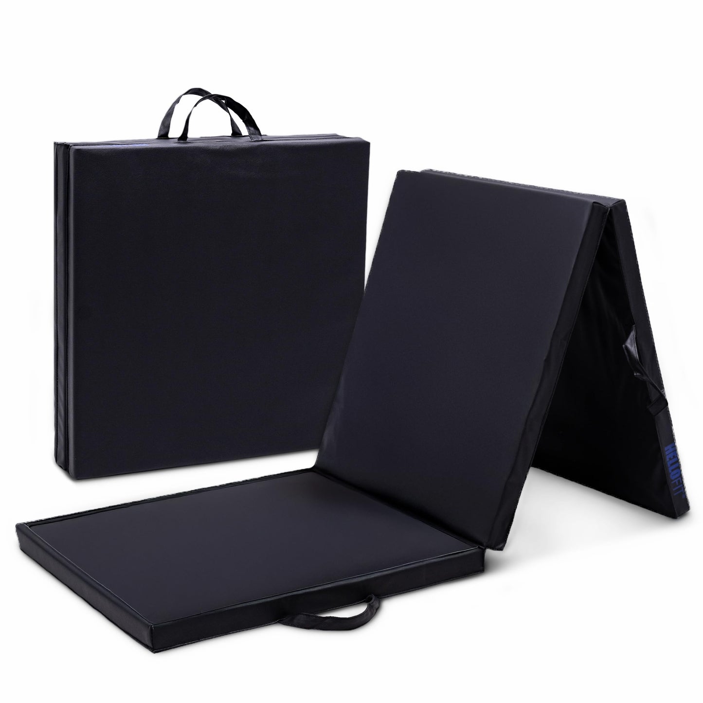Hello Fit 2 Pack Folding Exercise Mat With Handles, 72"x24"x1.5", Black
