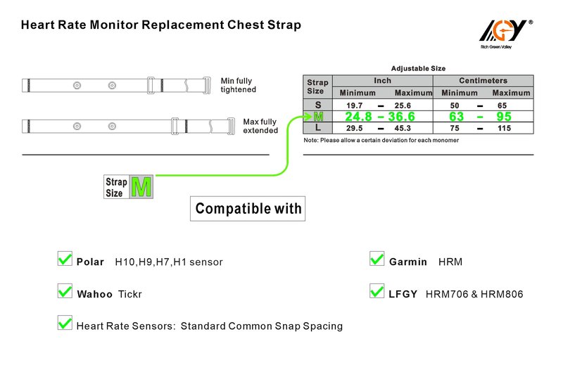 Rich Green Valley Heart Rate Monitor Chest Strap Compatible with Polar H10 H9 H7 H1 Wahoo Tickr Garmin HRM CooSpo, Black Large
