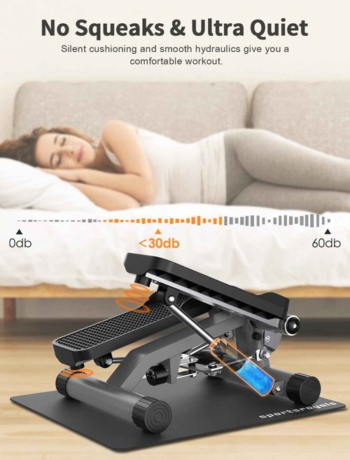 Sportsroyals Stair Stepper for Exercise with Mat, Mini Steppers with Resistance Band, Hydraulic Fitness Stepper Exercise Home Workout Equipment for Full Body Workout, 330lbs Weight Capacity