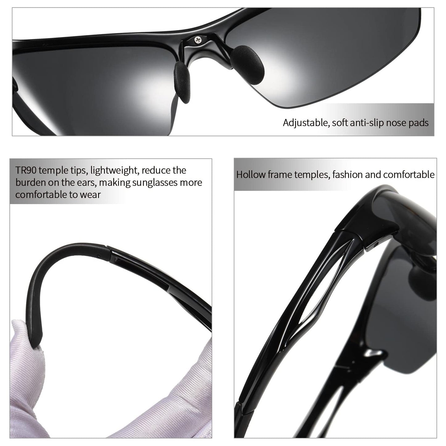 Joopin Half Frame Sports Sunglasses Lightweight Black Safety Shades for Men Women Semi Rimless Military Sun Glasses Polarized UV400