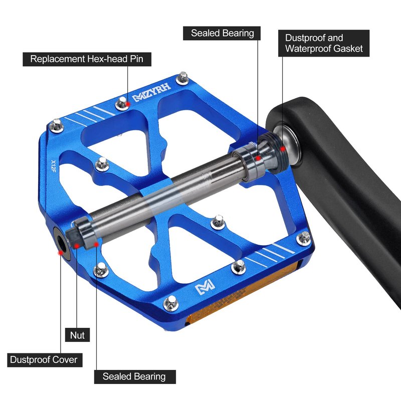 MZYRH Mountain Bike Pedals,Bicycle Pedals with Reflectors,Lightweight Aluminum Alloy MTB Pedals 3 Sealed Bearings Bicycle Platform Pedals 9/16" BMX Road Bike Pedal