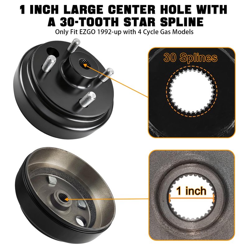 LEAPGOMAX EZGO Brake Drum hub 1 Inch Large Hole Fine Spline for 1992 up 4 Cycle Gas EZGO TXT/Medalist/RXV/Marathon/MPT/Columbia Golf Cart OEM#21807G1, 41843-94