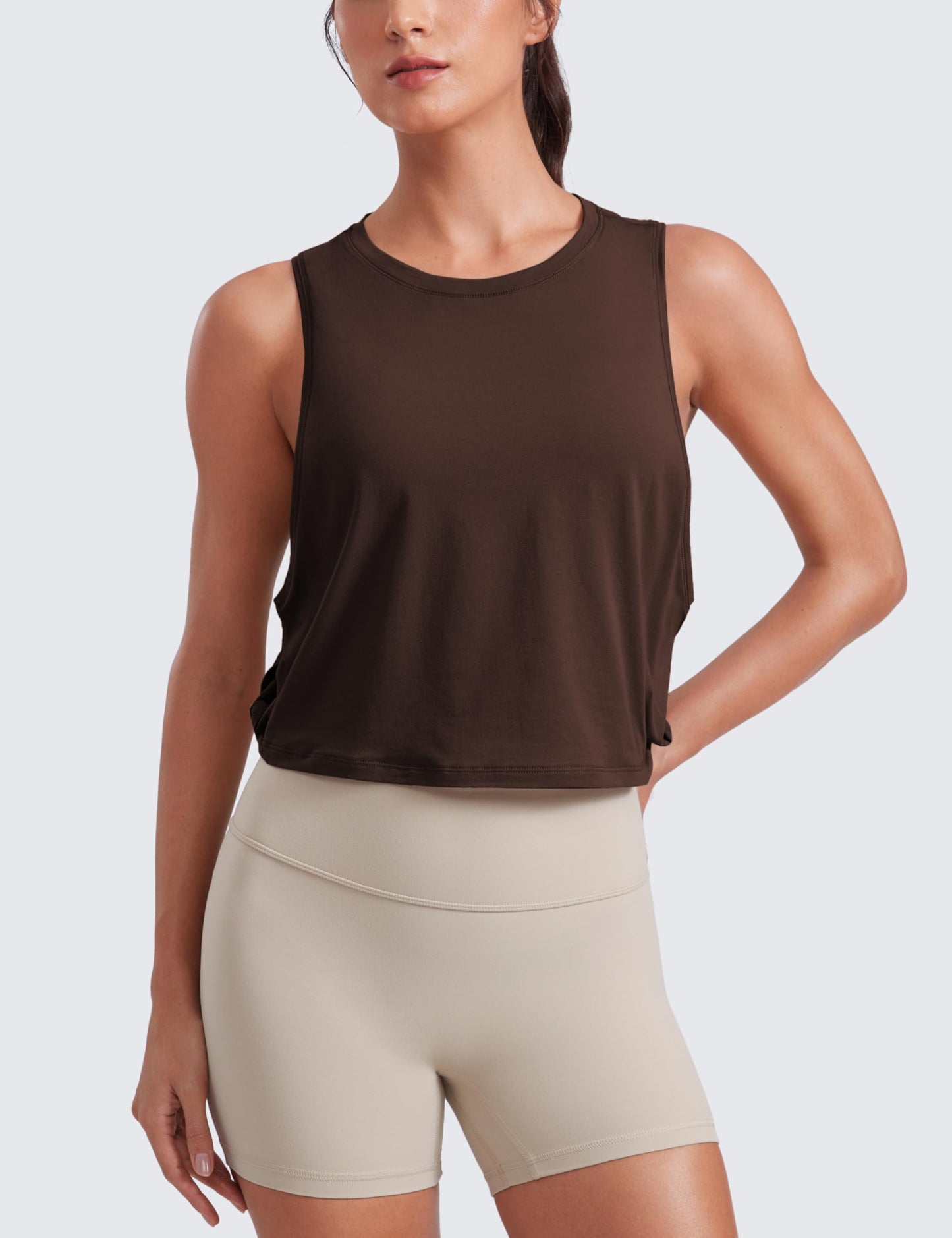 CRZ YOGA Pima Cotton Large Armhole Tank Tops for Women - Workout Sport Athletic Yoga Running Gym Loose Crop Sleeveless Shirts Hot Fudge Brown X-Large
