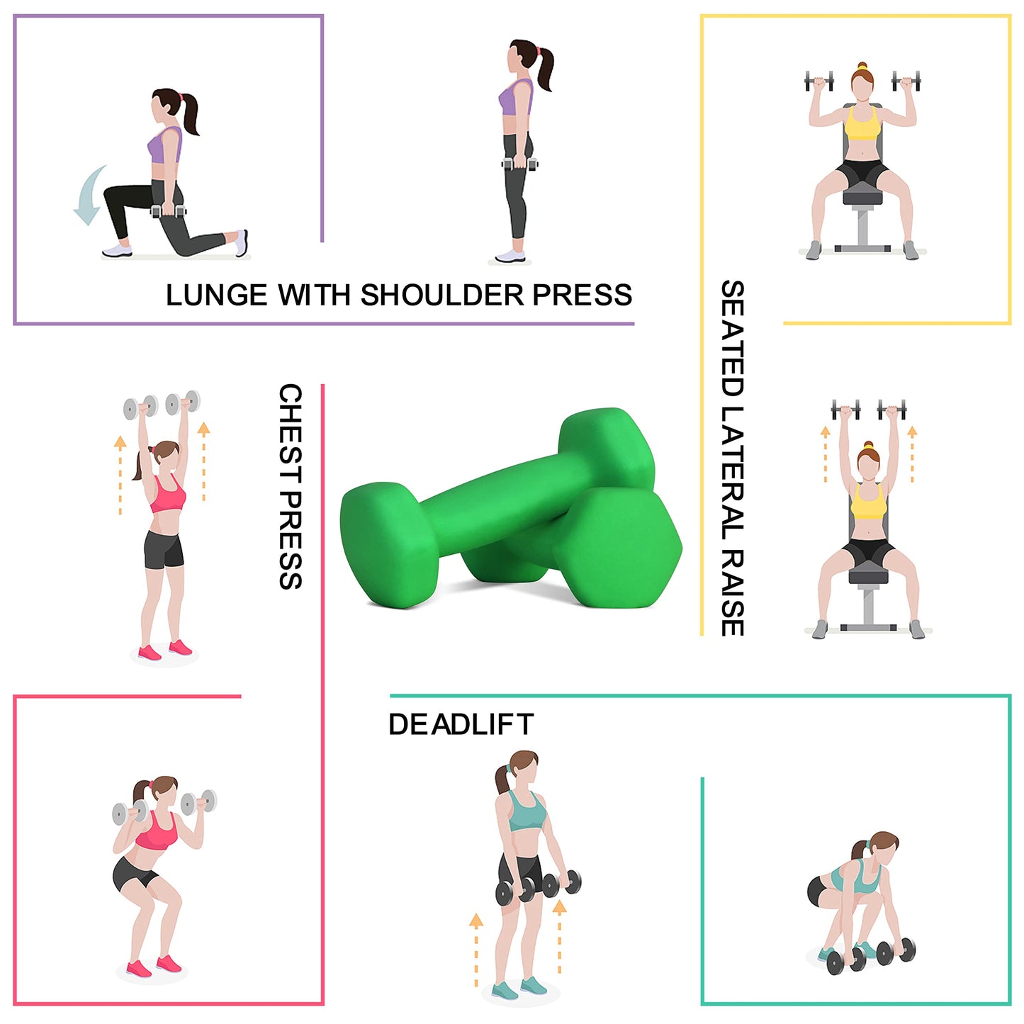Balelinko Home Gym Equipment Workouts Strength Training Weight Loss Pilates Weights Yoga Sets Weights for Women, Men, Seniors and Youth, 7LB Green, Pair