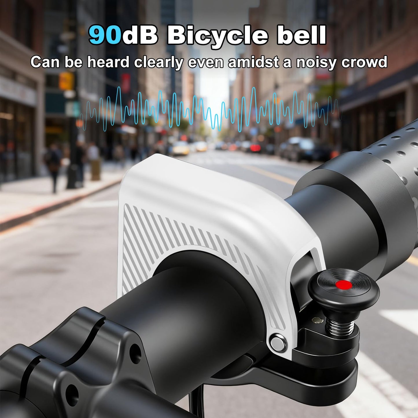 90dB Loud Sound Plastic Casing Aluminum Alloy Bike Horn | e-Bike & Cycling Accessories for Men & Women Fits in 22.2-31.8mm Handlebar | Bicycle Bells for Mountains & Roads for Adults - White