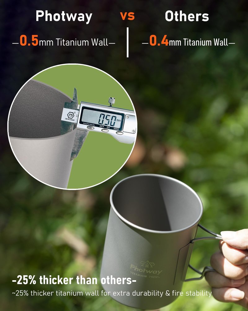 photway 25oz (750ml) Titanium Camping Pot, Ultralight Backpacking Cookware & Campfire Mug for Hiking, Bushcraft & Outdoor Cooking