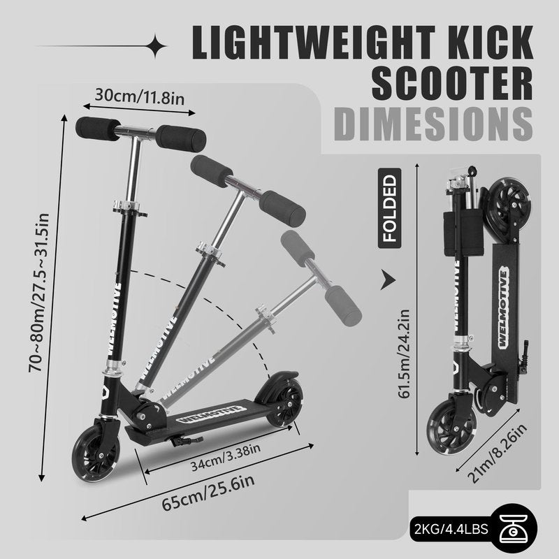 Kick Scooter for 3+Years Old Boys & Girls Lightweight, Foldable, Aluminum Frame, and Adjustable Handlebars, Rear Brake, and Flashing Light up Wheels
