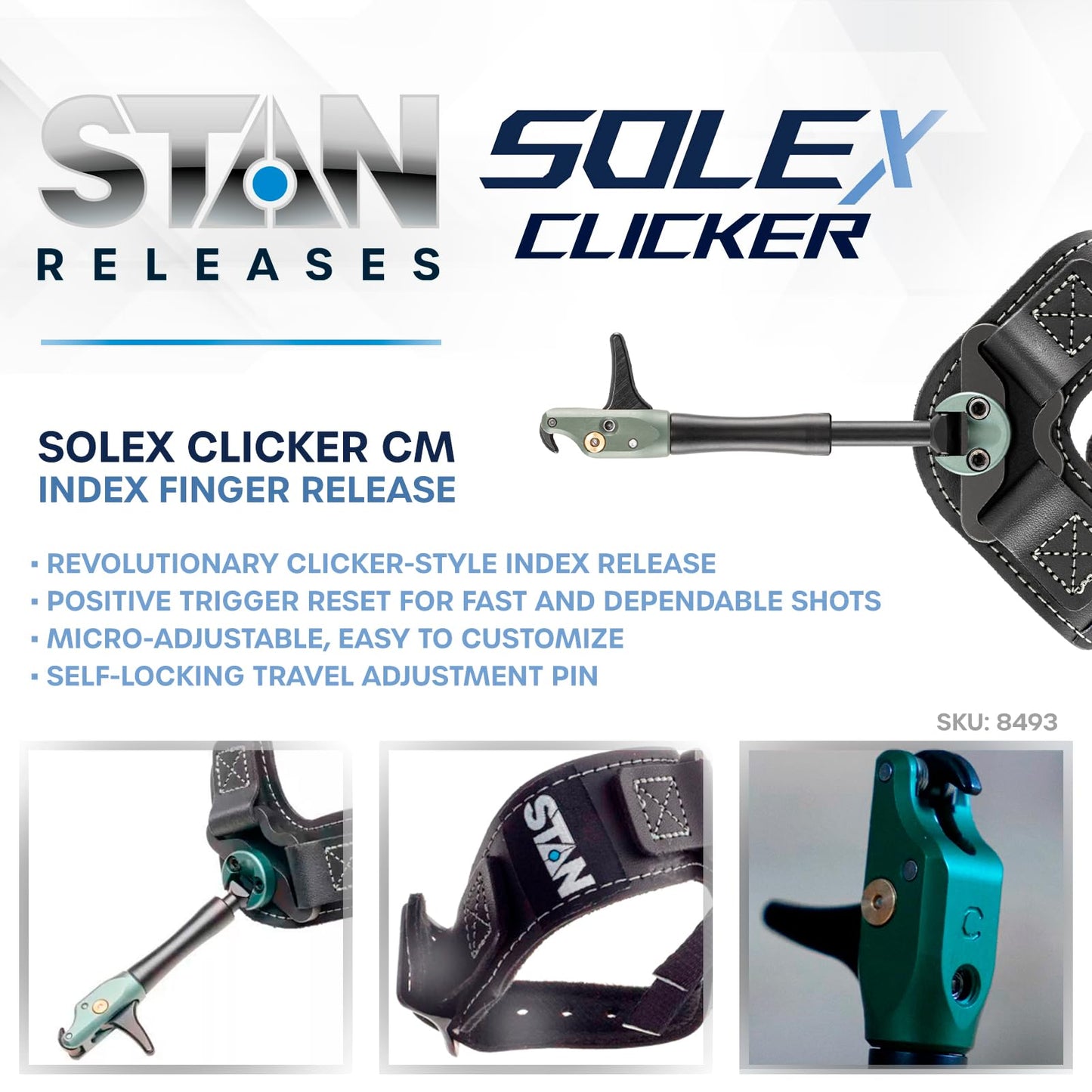 Stan SoleX Clicker CM/Connected Metal Index Finger Bowhunting Archery Release - Wrist Strap Open Hook Trigger Aid with Click Mechanism, Fast Reset, Adjustable Length, Travel & Tension (8493)