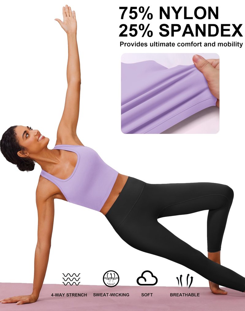 PINSPARK Racerback Sports Bras for Women Workout Tops Built in Bra Longline Padded Tank Tops Yoga Bras for Women Medium,Elfin Purple