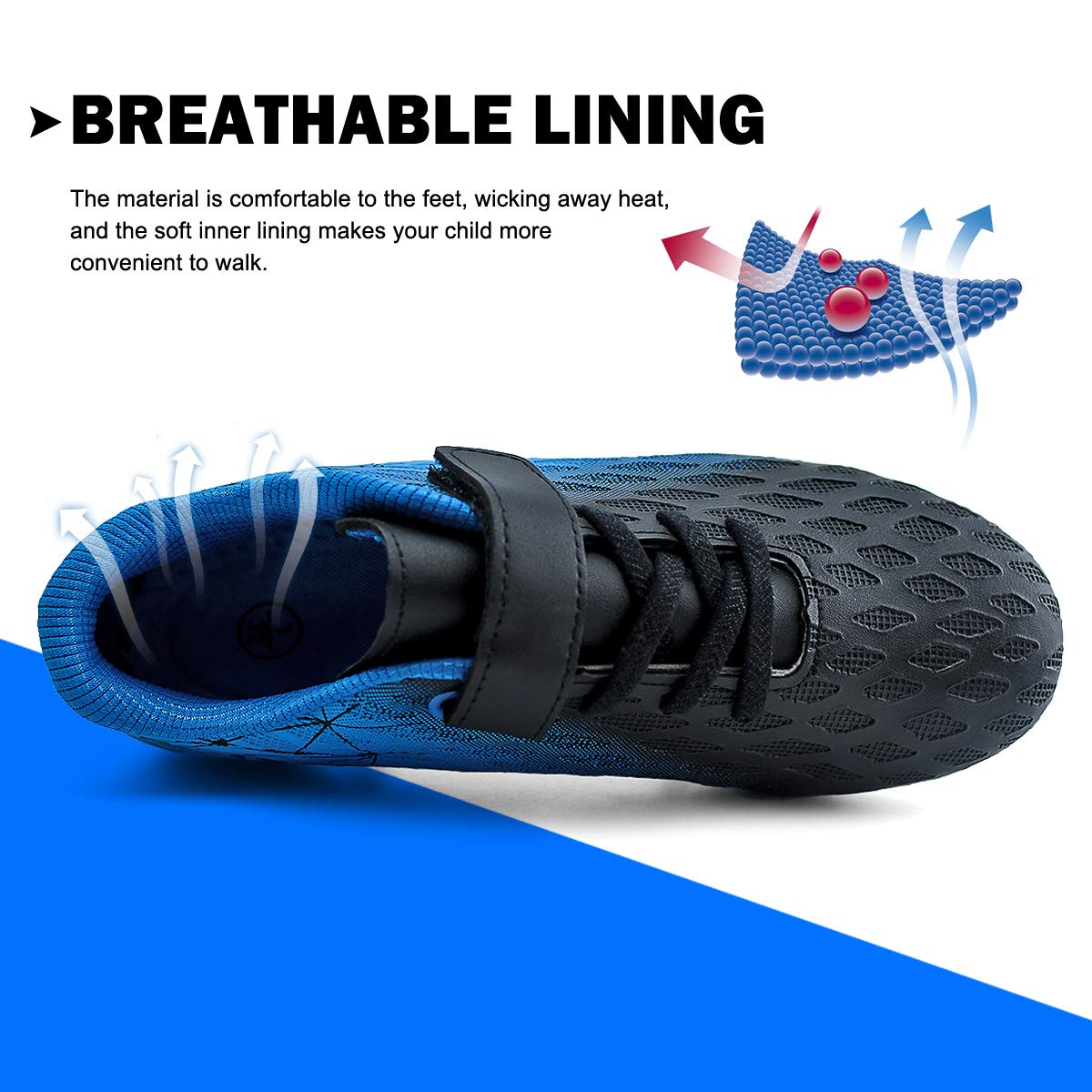 brooman Kids Firm Ground Soccer Cleats Boys Girls Athletic Outdoor Football Shoes(3.5,Black Blue)
