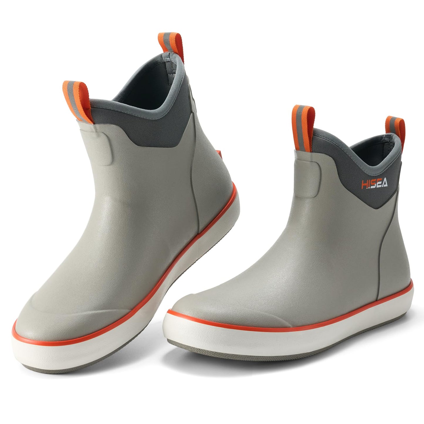 HISEA Men's Deck Boots, Waterproof Ankle Rain Boots, Saltwater Fishing Garden Boots with High Traction, Outdoor Short Rubber Shoes for Boating Sailing Farming Yard Work