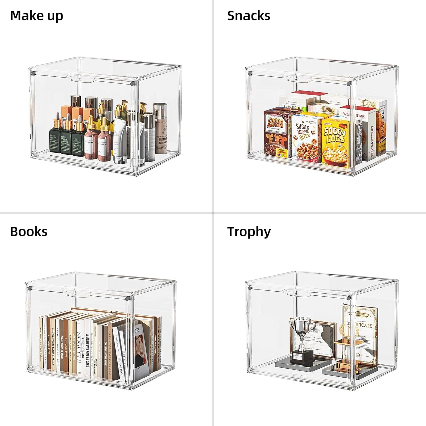 Clear Acrylic Display Case - Large Stackable Storage Bin with Magnetic Lids | 10.7x8.6x14.2 Inch for Collectibles, Figures, Handbags