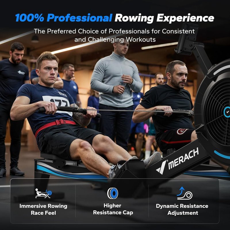 MERACH Indoor Rowing Machine - Adjustable Air Resistance, Ergonomic Seat & Performance Monitor | Compact Design for Home Use