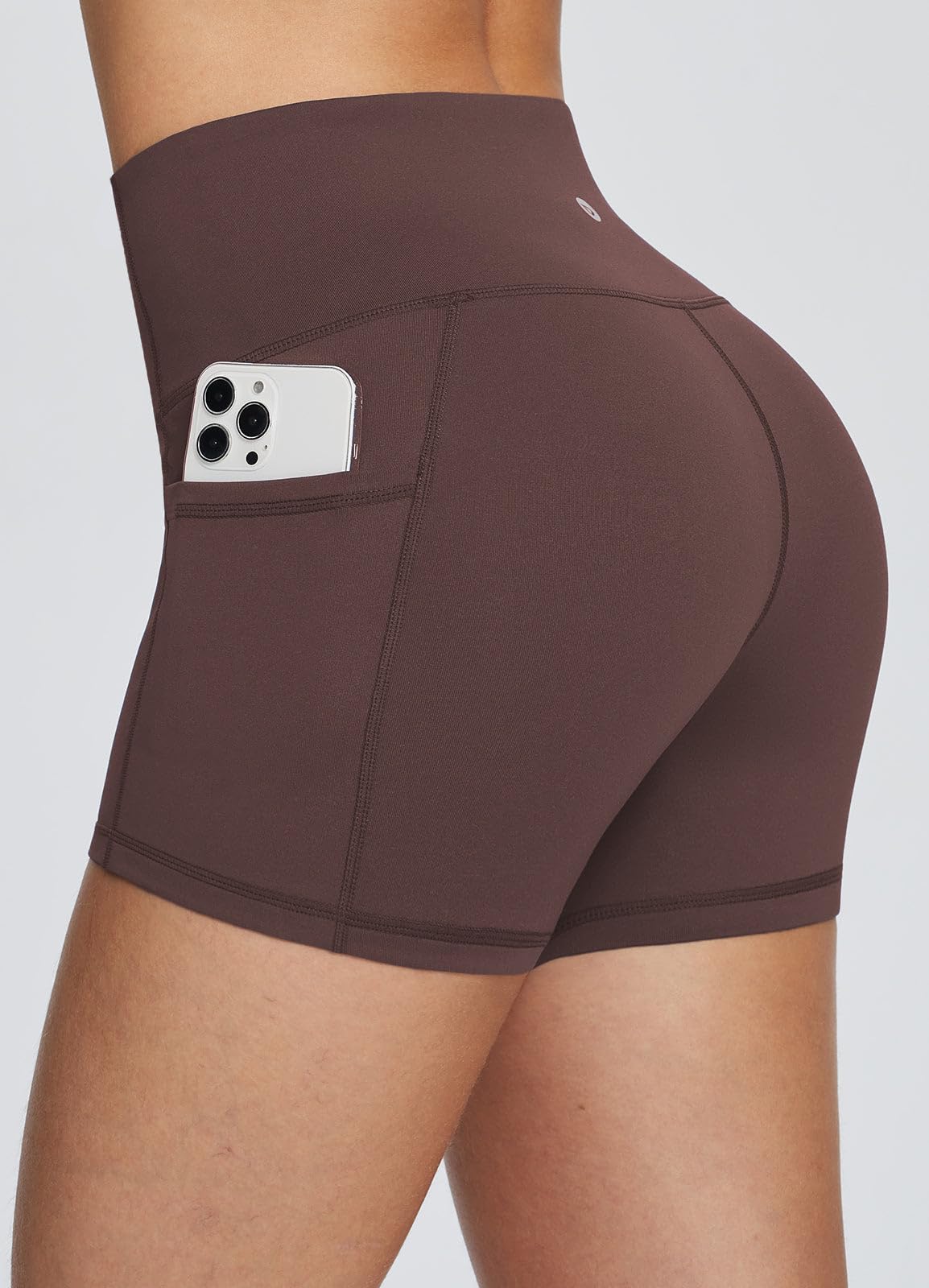 baleaf Gym Shorts Women 3" Biker Workout Yoga Spandex Running Volleyball Tummy Control Compression with Pockets Brown XXXL
