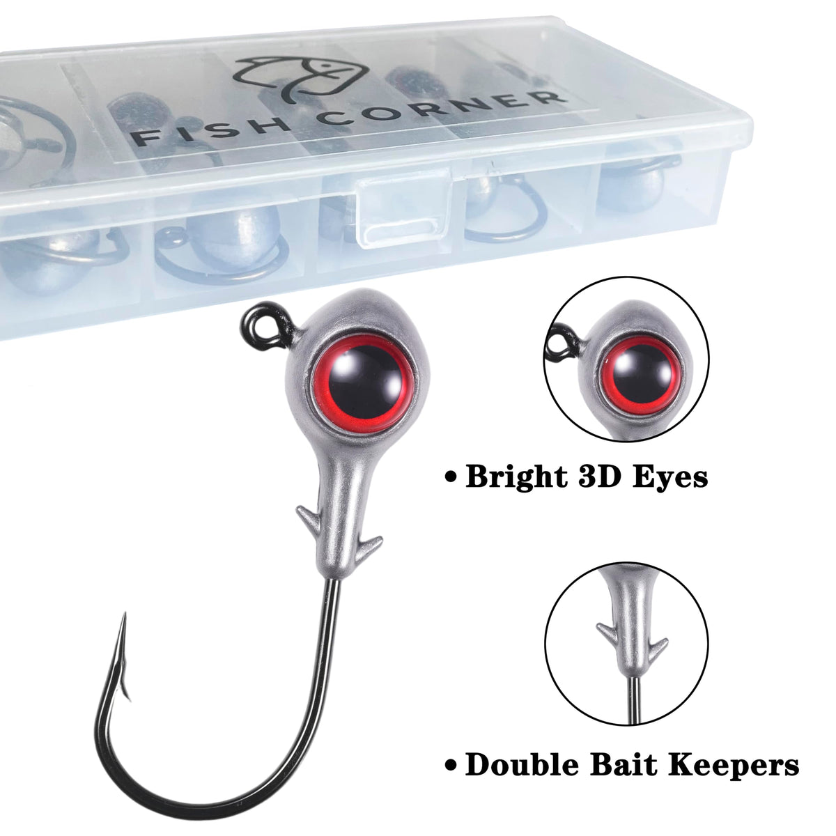 FISHCORNER Fishing Jig Head Oversized 3D Eyes Jigheads Swimbait Jig Heads for Fishing Saltwater Freshwater Bass Trout Walleye Redfish Striper 1/8oz
