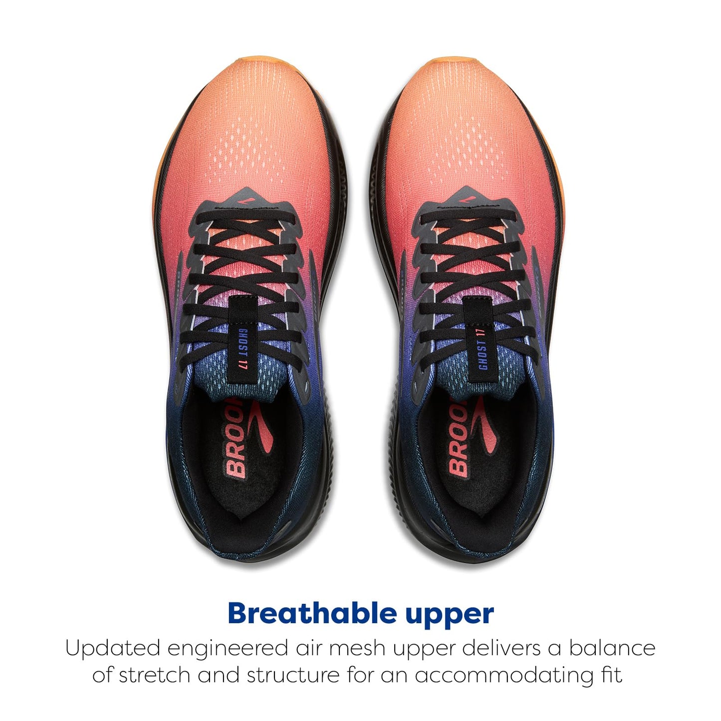 Brooks Women’s Ghost 17 Neutral Running Shoe - Night/Blue/Papaya - 7.5 Medium