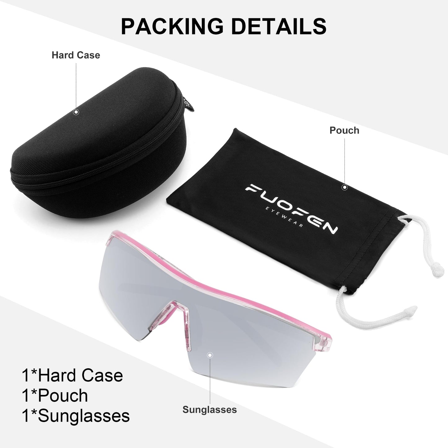 FUOFEN Polycarbonate Polarized Lens Shield Sports Sunglasses for Men Women For Golf, Pickleball, Running,Tennis,cycling, Pink