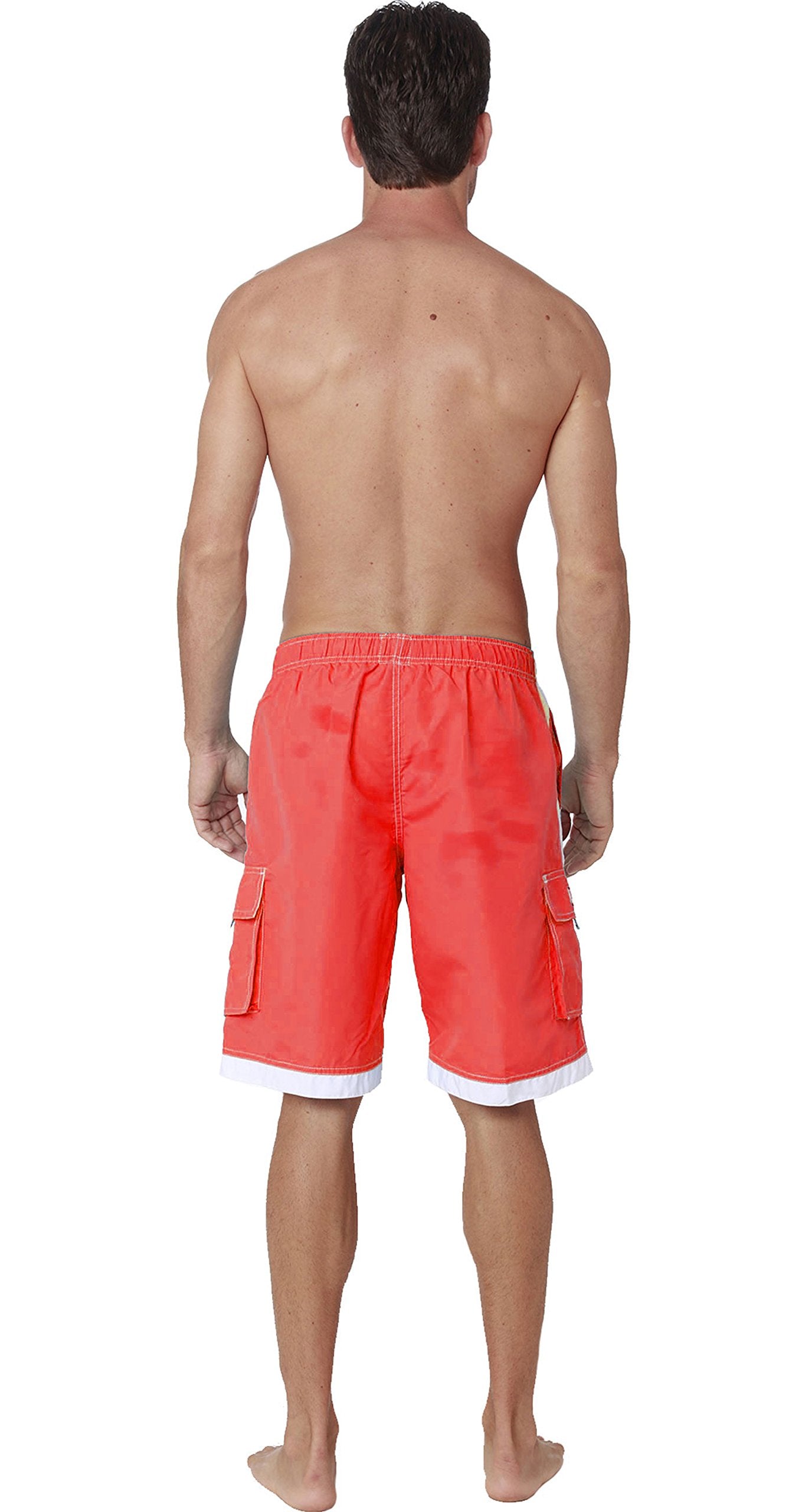 INGEAR Men's Quick Dry Swim Trunks Cargo Water Shorts with Mesh Lining (Red, Medium)