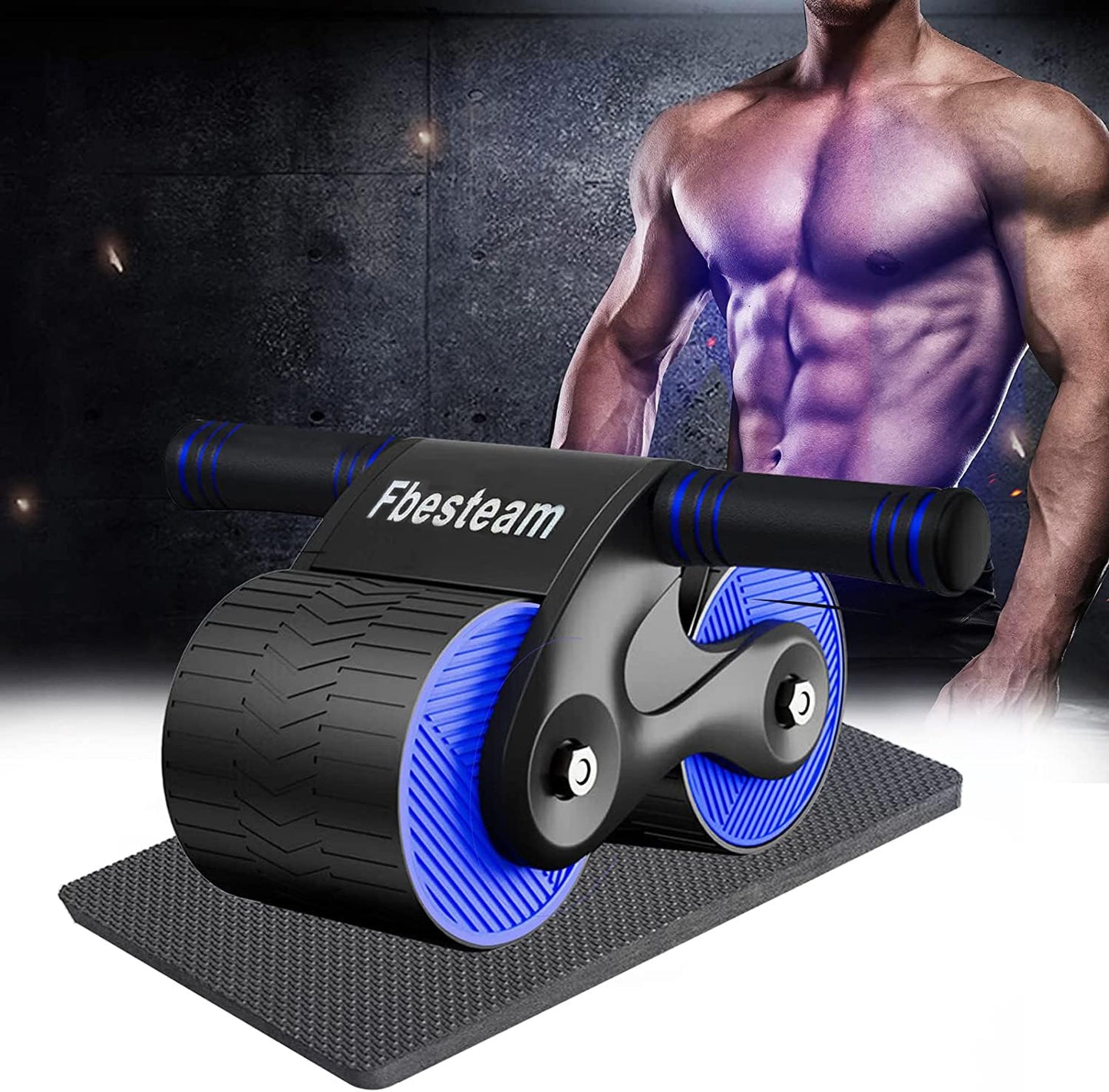 FBesteam Automatic Rebound Abdominal Wheel: Ab Wheel Roller for Core Workout Exercise Equipment Kit with Knee Mat, Abs Fitness Roller for Abs Workout Training Muscle Strength at Home Gym Blue