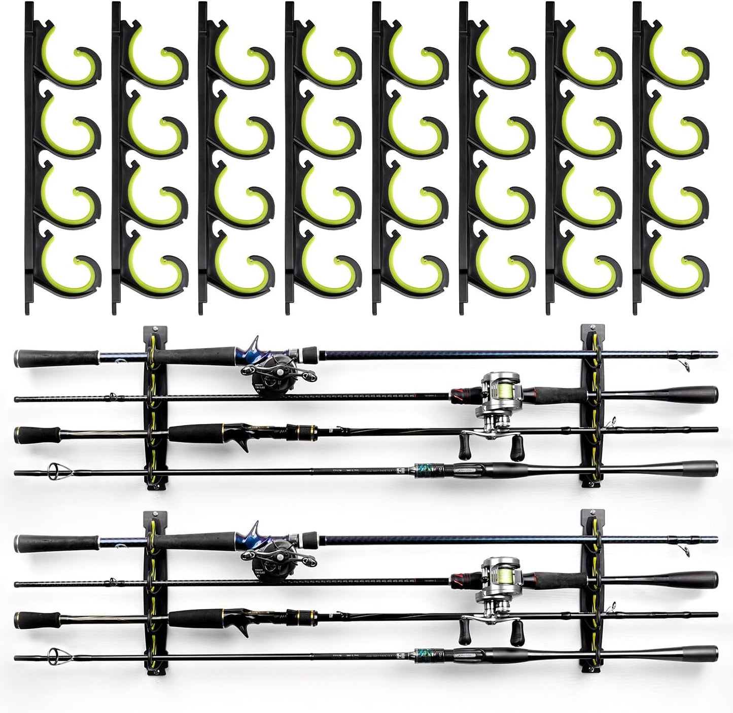 Fishing Rod Rack - Wall Mounted Rubber Coated Holders for 8/16 Poles | Garage & Vehicle Storage Solutions