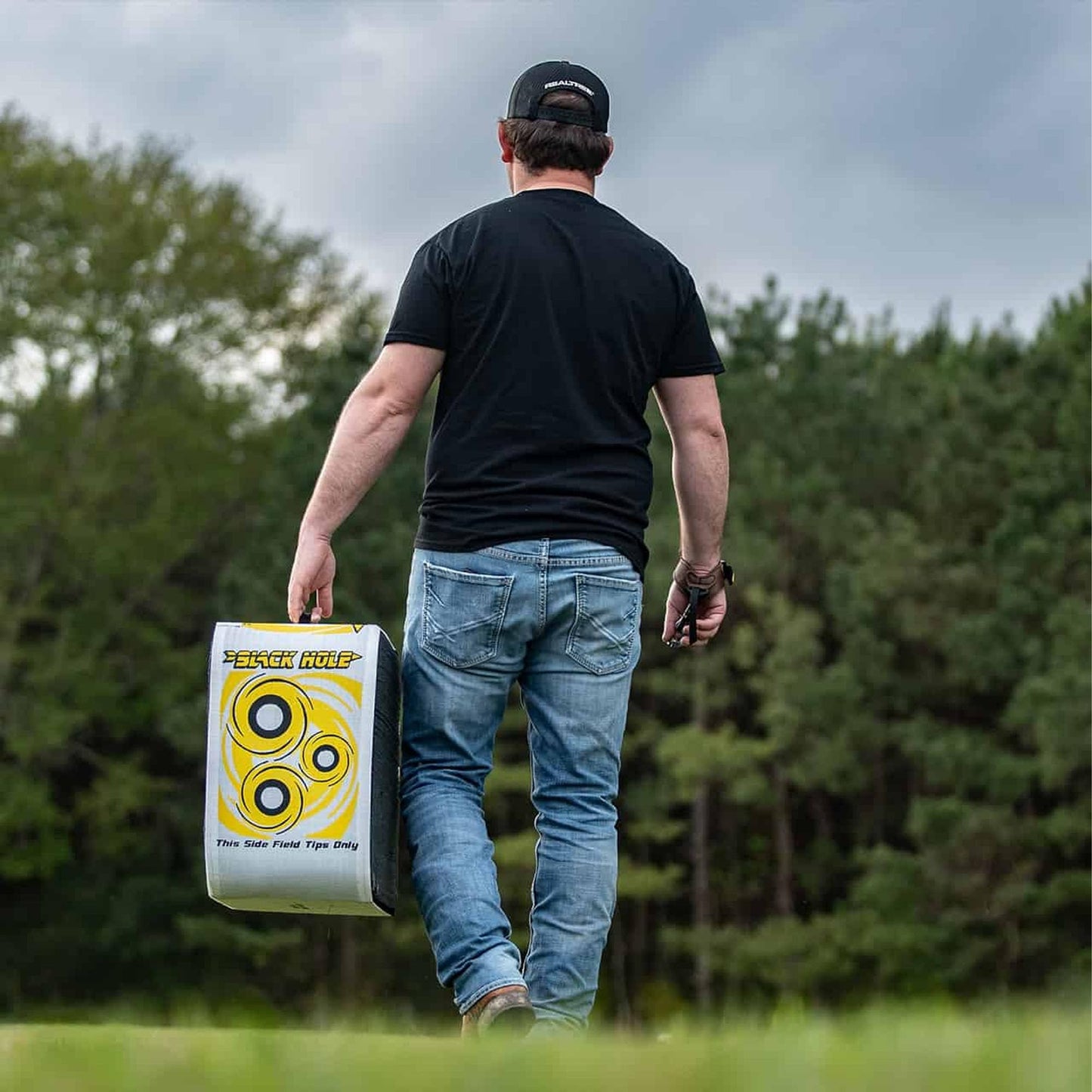 Black Hole 4-Sided Archery Target, 22" x 20" x 11", 300 FPS, Uses Friction Not Force to Stop All Field Points and Broadheads, Open-Face Layered Design, Lightweight and Carry Strap for Portability