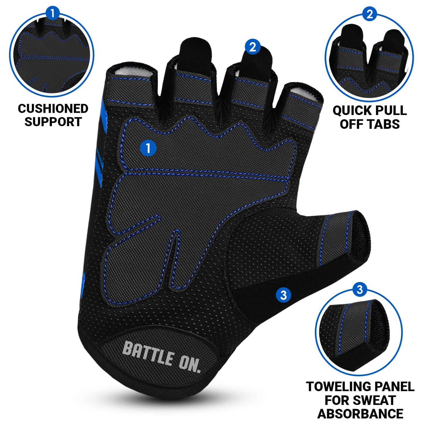Stealth Sports Weight Lifting Gloves Half Finger Workout Gloves Men Women Anti-Slip Padded Palm Gym Gloves Exercise Gloves Cycling Fitness Weightlifting Strength Training (Blue, Medium)