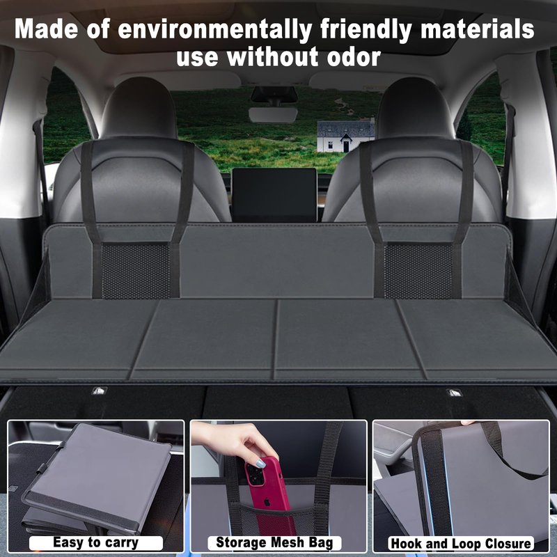 Colefunmit Car Rear Seat Mattress Extension Plate, Portable Mattress for Sleeping, Foldable Back Seat Extender, Increase Travel Trunk Space and Car Bed Camping Space for Car, SUV, Model Y/3 (Black)