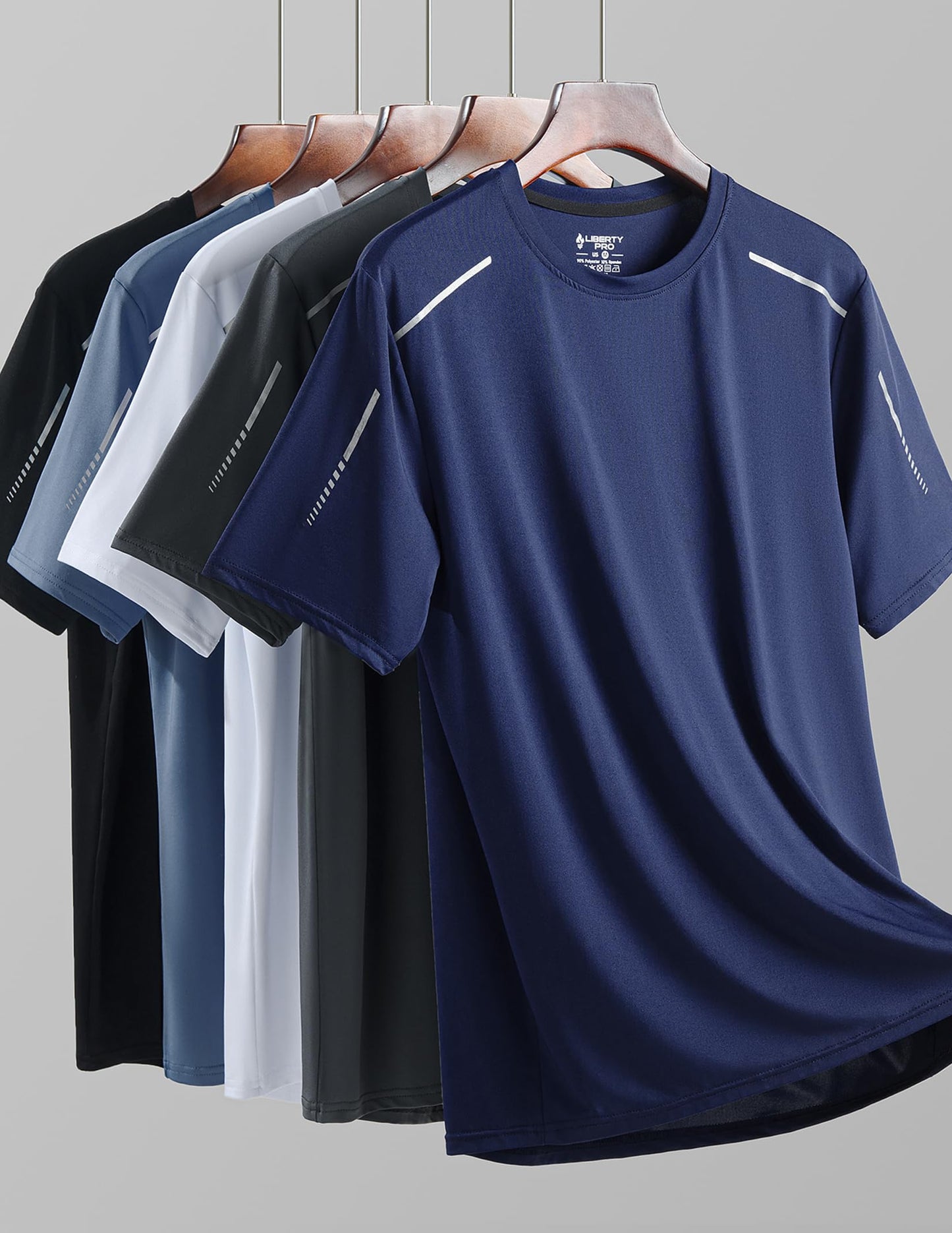 5 Pack Men’s Active Quick Dry Crew Neck T Shirts | Athletic Running Gym Workout Short Sleeve Tee Tops Bulk (Set 17, Small)