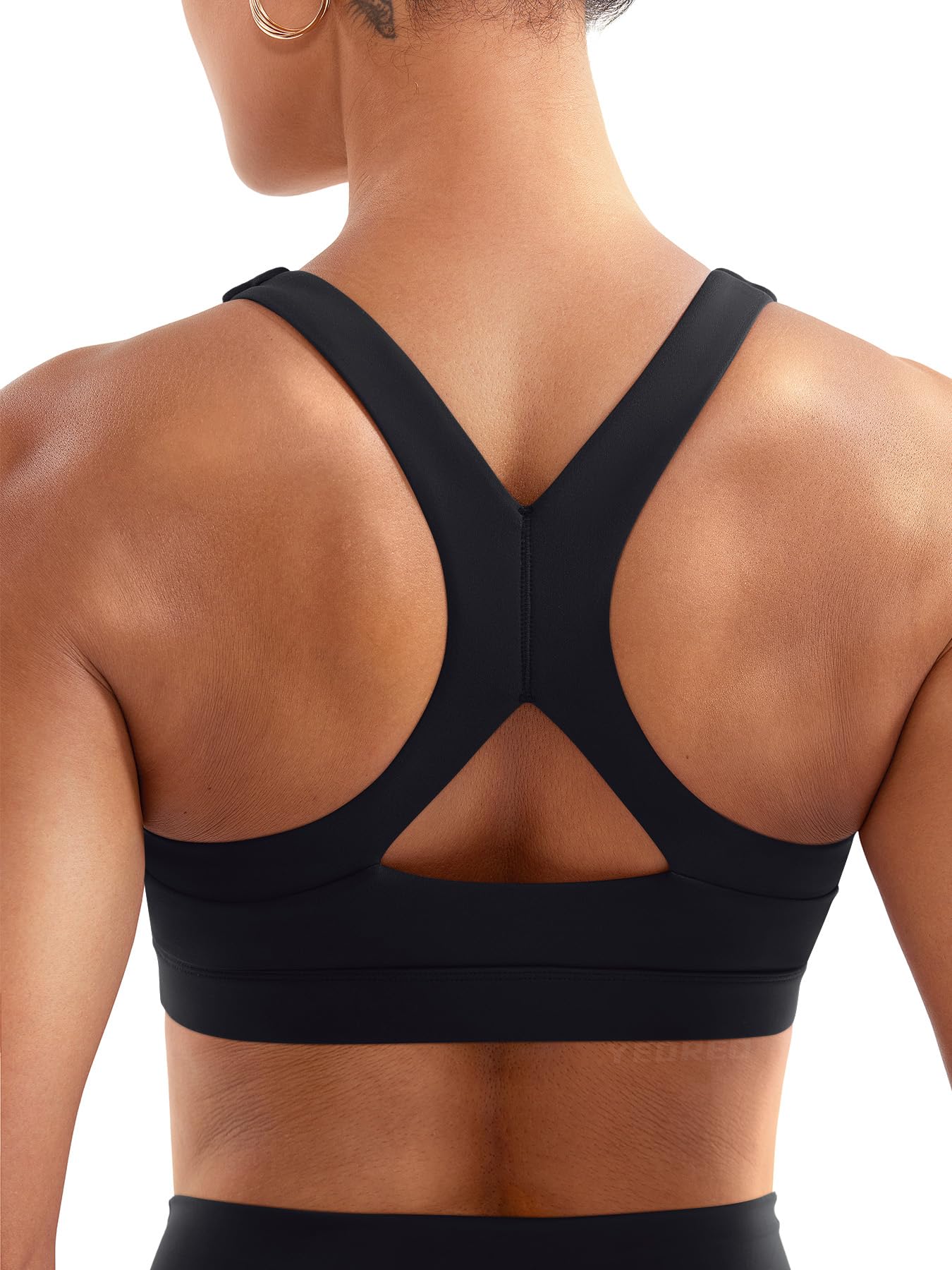YEOREO LuxFlow Sports Bras for Women Medium Support Racerback Padded Sports Bra Square Neck Wireless Workout Gym Crop Top Black M