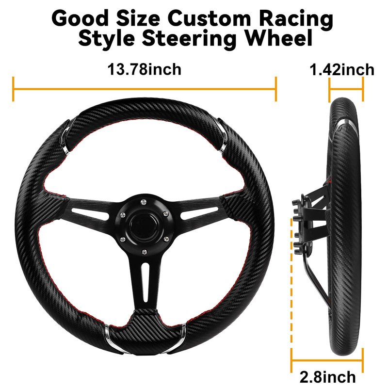 MOSNAI 13.7'' 350mm Deep Dish Steering Wheel, Racing Golf Cart Fit Club Car DS and Precedent,Yamaha EZGO RXV & TXT