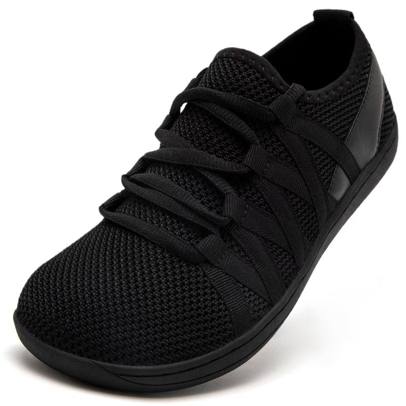 Linenghs Barefoot Shoes Women Fashion Sneakers Minimalist Wide Width Toe Box Zero Drop Size 8 Ladies Comfortable Soft Stretch All Black 39