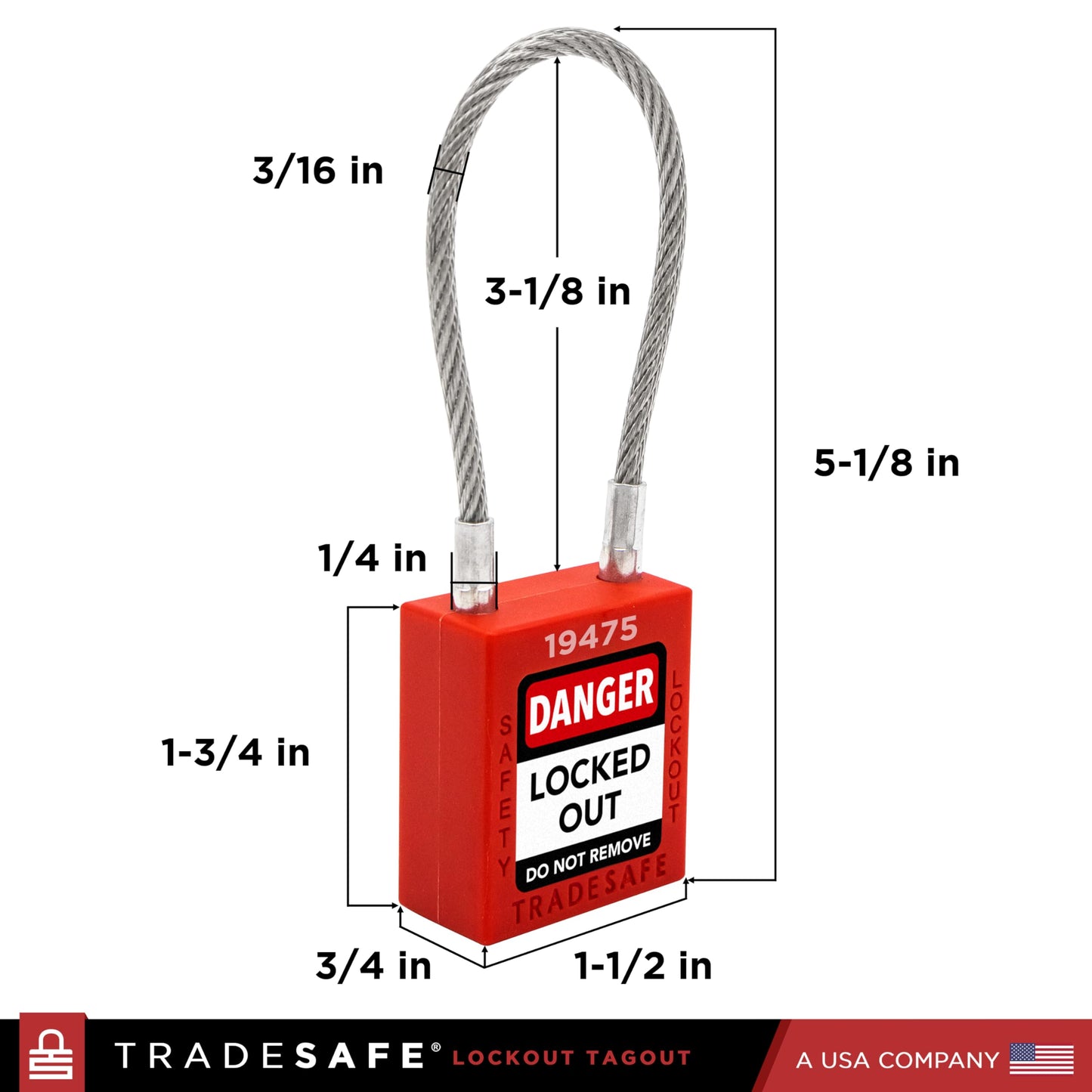 TRADESAFE Lockout Tagout Steel Cable Locks with Keys - 10 Red Keyed Alike Unlimited Grouping Electrical Lockout Padlock Set, 2 Keys Per Lock, Premium Grade Loto Locks, OSHA Compliant