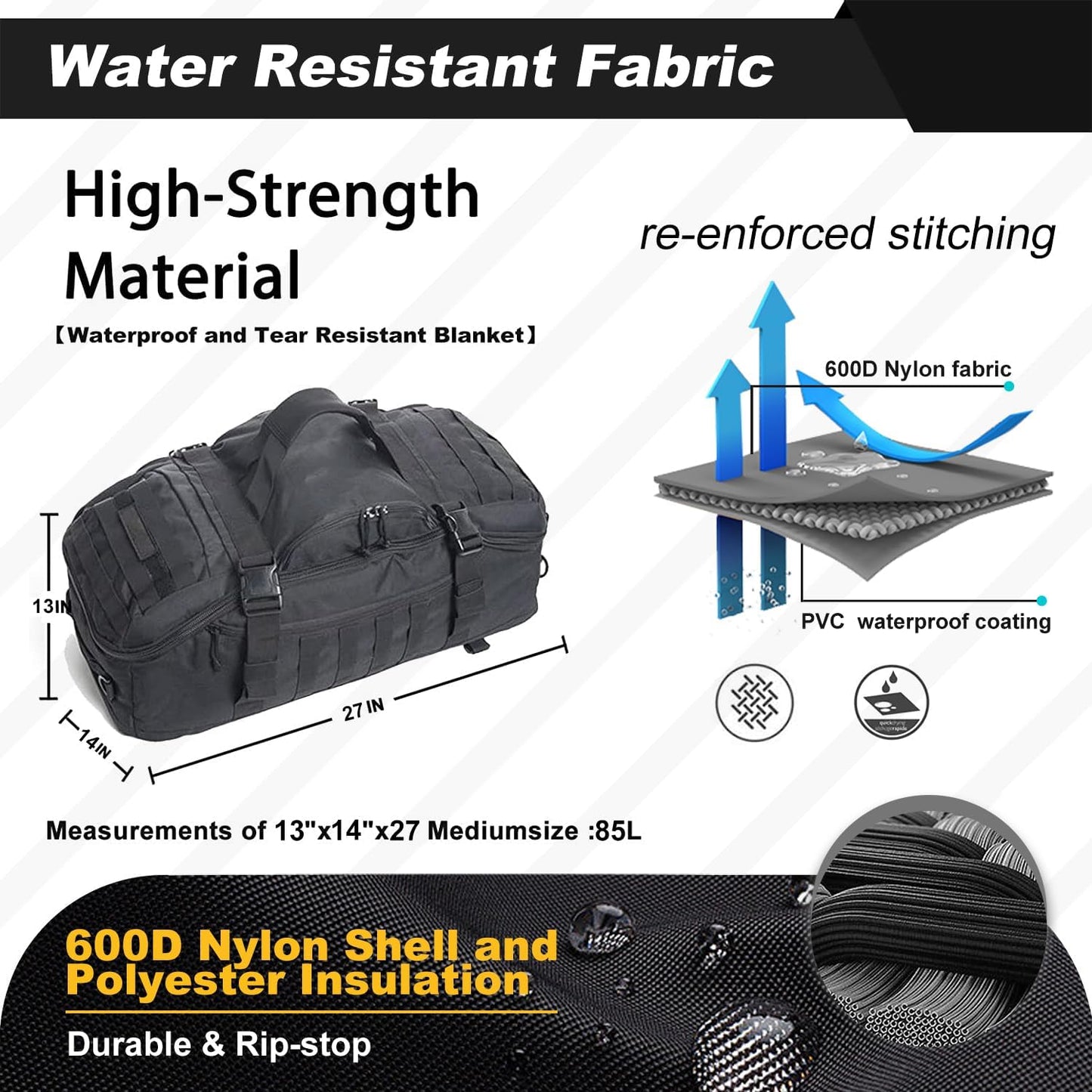 3 In 1 Military Backpack - Versatile Travel Duffle Bag for Gym & Weekend Adventures | Durable & Spacious