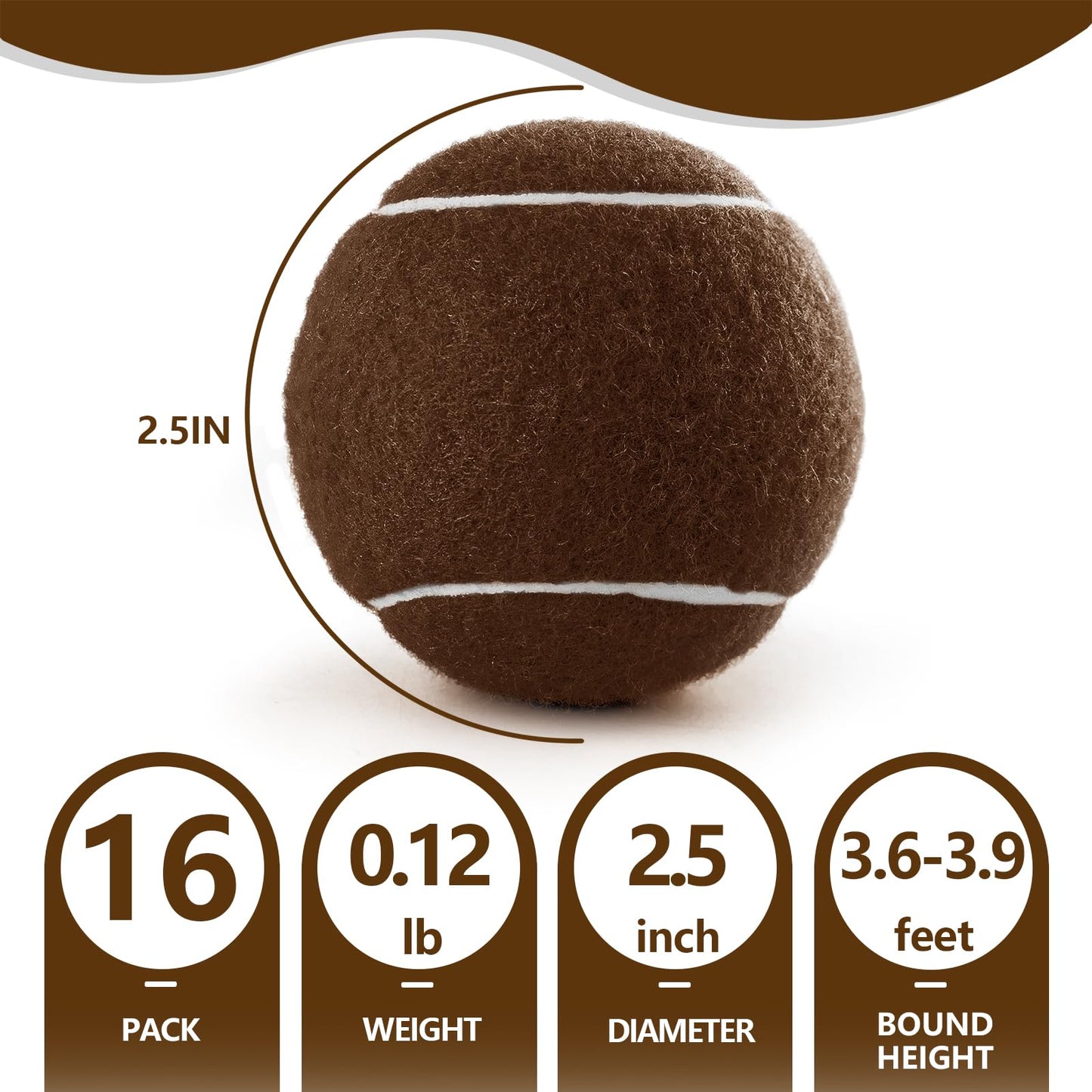 PoyPet 16-Pack Tennis Balls Bulk for Practice,Training and Beginners | Ideal for Dog Fetch,Chew and Play (Brown)