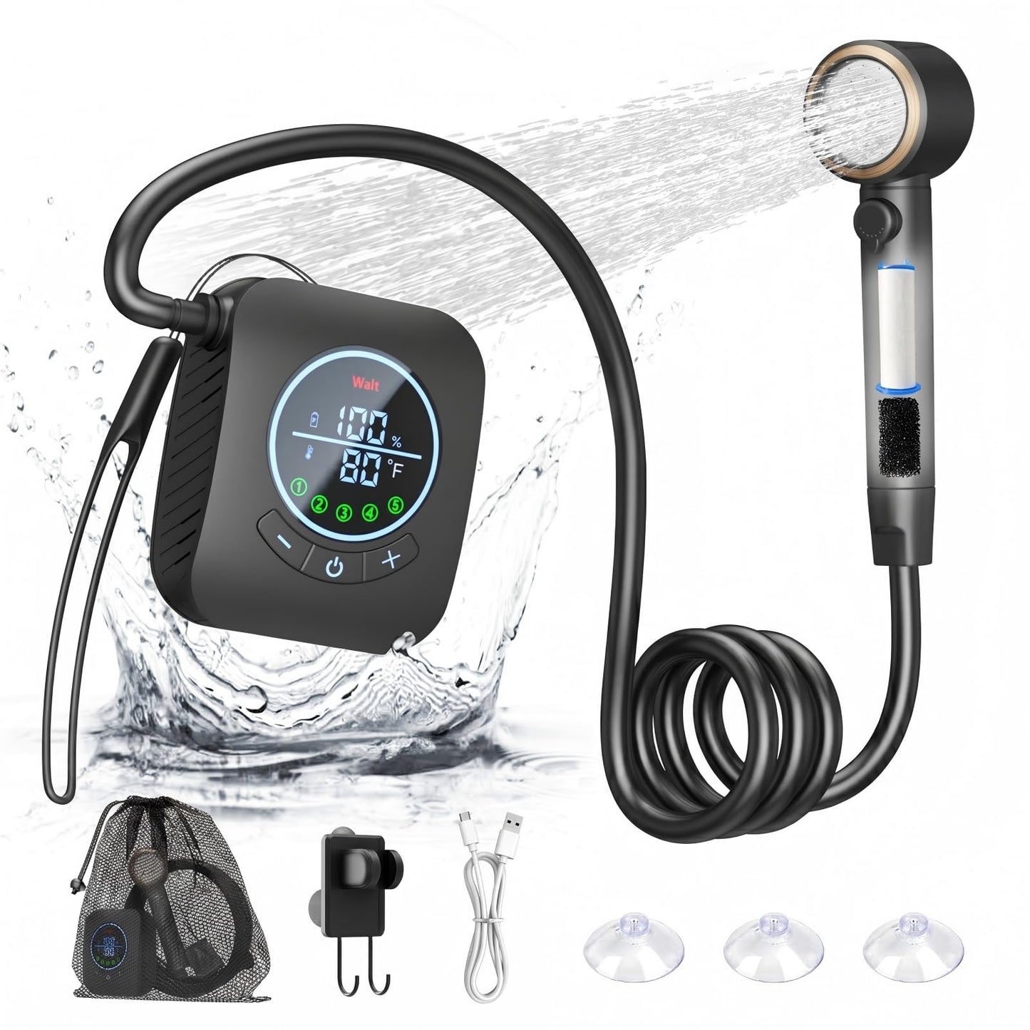 BTOG Portable Shower – 8000mAh Rechargeable Camping Shower, 6.0L/min Portable Shower Pump, Outdoor Shower for Camping, Hiking, Traveling, Washing