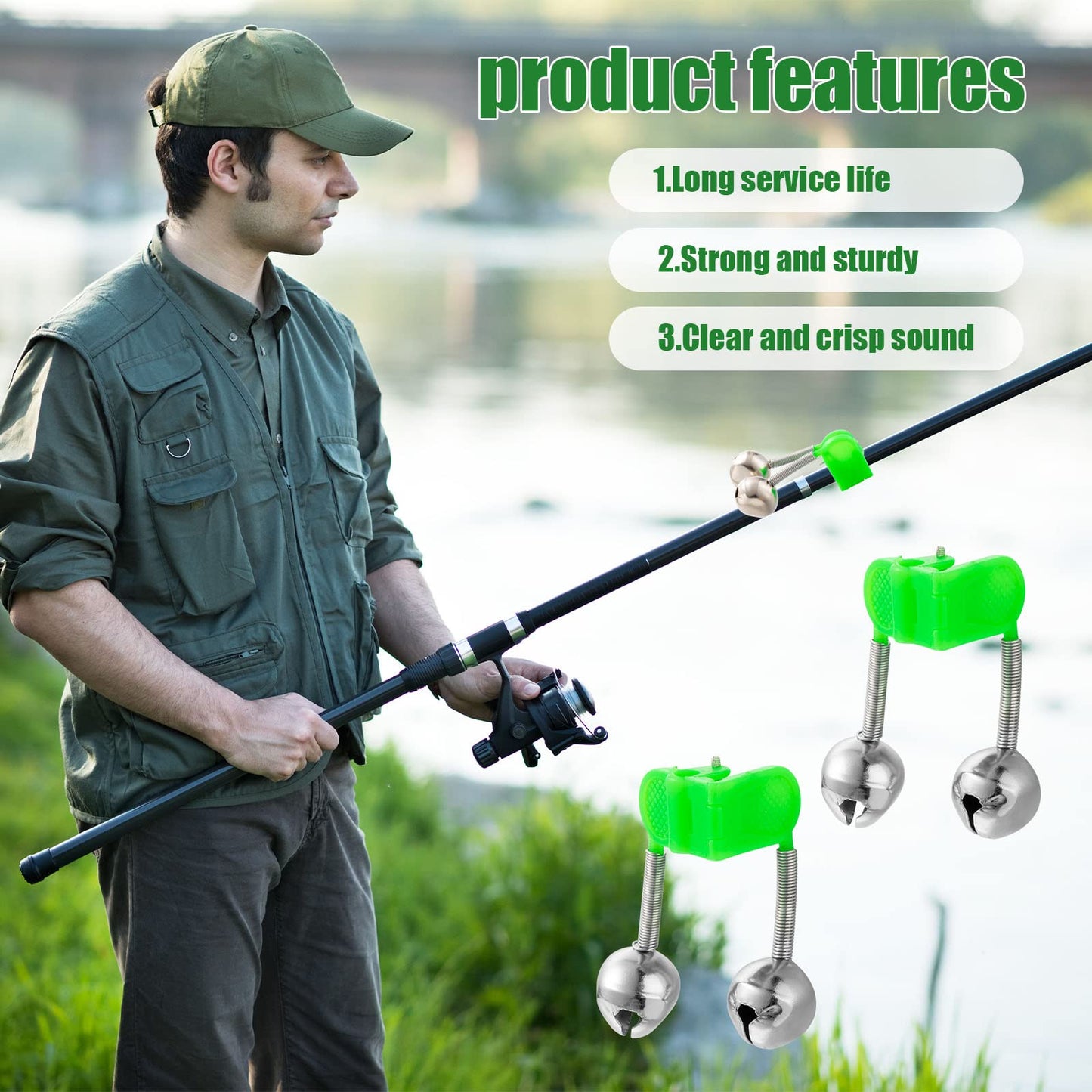 Honoson 200 Pcs Plastic Fishing Bells Clip on Fishing Rod Alarm Bell Fish Bite Alarm Fishing Bite Indicators with Dual Alert Bells