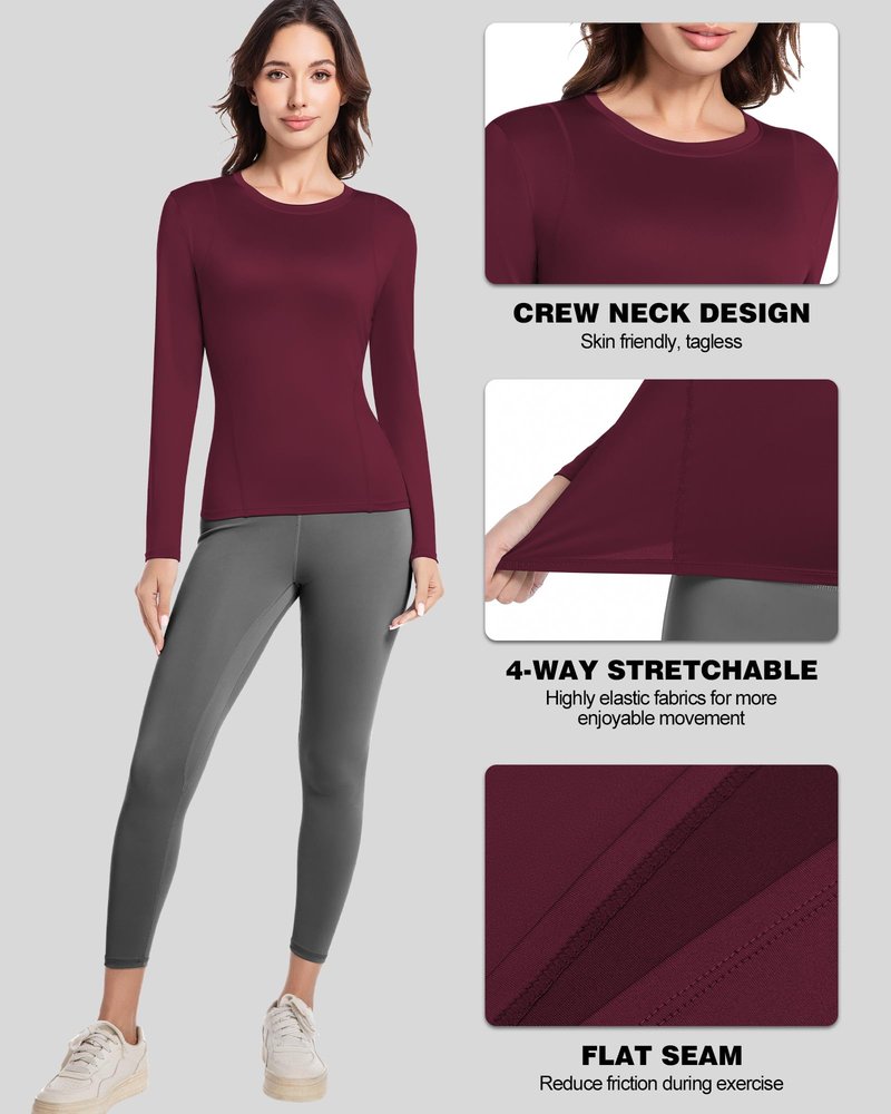 Women's Compression Shirts Long Sleeve Athletic Workout Tops Cool Dry Underscrubs Sun Protection for Gym Yoga Running 4 Pack