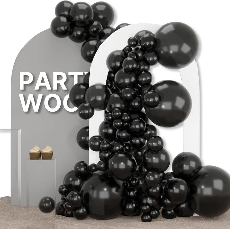 Black Balloons Arch Kit - 155 Pcs in 5 Sizes for Baby Showers, Birthdays & Anniversaries | Elegant Black Decor