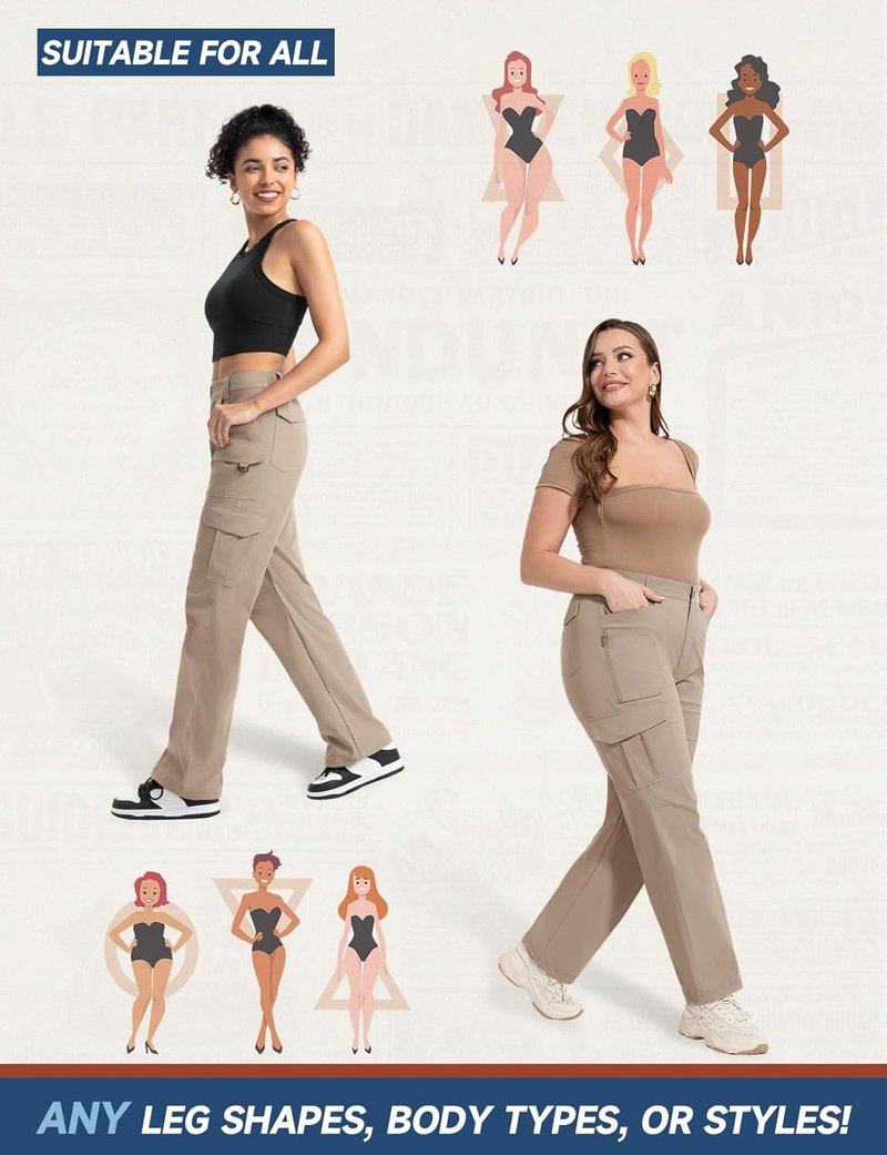 Women's Cargo Hiking Pants - High-Waisted, Wide Leg, Water-Resistant, Lightweight Stretch | Perfect for Work & Outdoor Activities