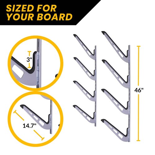 SteelChimp Snowboard Storage Rack | 4-Tier Horizontal Snow Board Wall Rack | Anti-Sway Patent-Pending Arm Mount Design | USA Designed