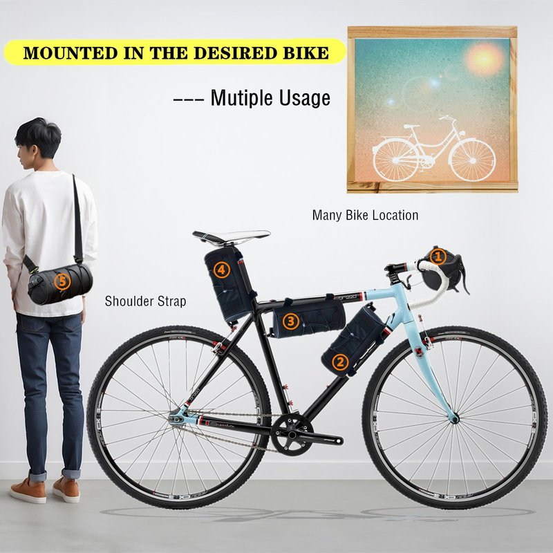 MeYouRow.C Waterproof Bike Handlebar Bag, 2.4L Large Front Storage Compartment with Detachable Shoulder Strap, Suitable for MTB, Road Bikes, Folding Bikes, and Scooters (Black)
