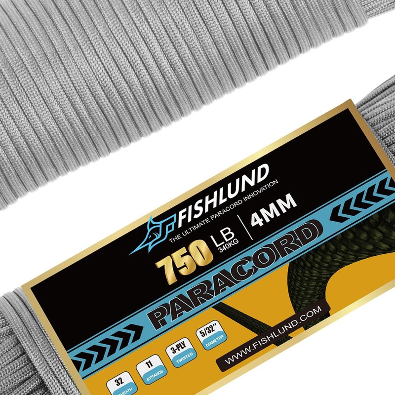 Heavy Duty 750lb Paracord - 4mm 11 Strand Nylon Rope for Camping & Outdoor Use | Light Gray, 50FT