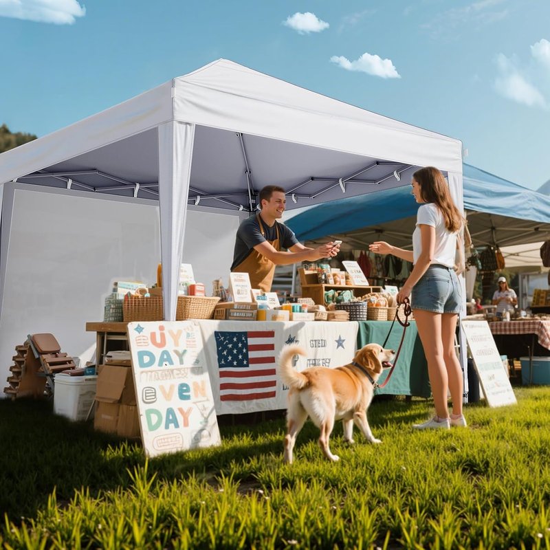10x10 Pop Up Canopy Tent with Sidewalls - Durable Outdoor Instant Shelter for Events, Camping & Backyard Parties | White