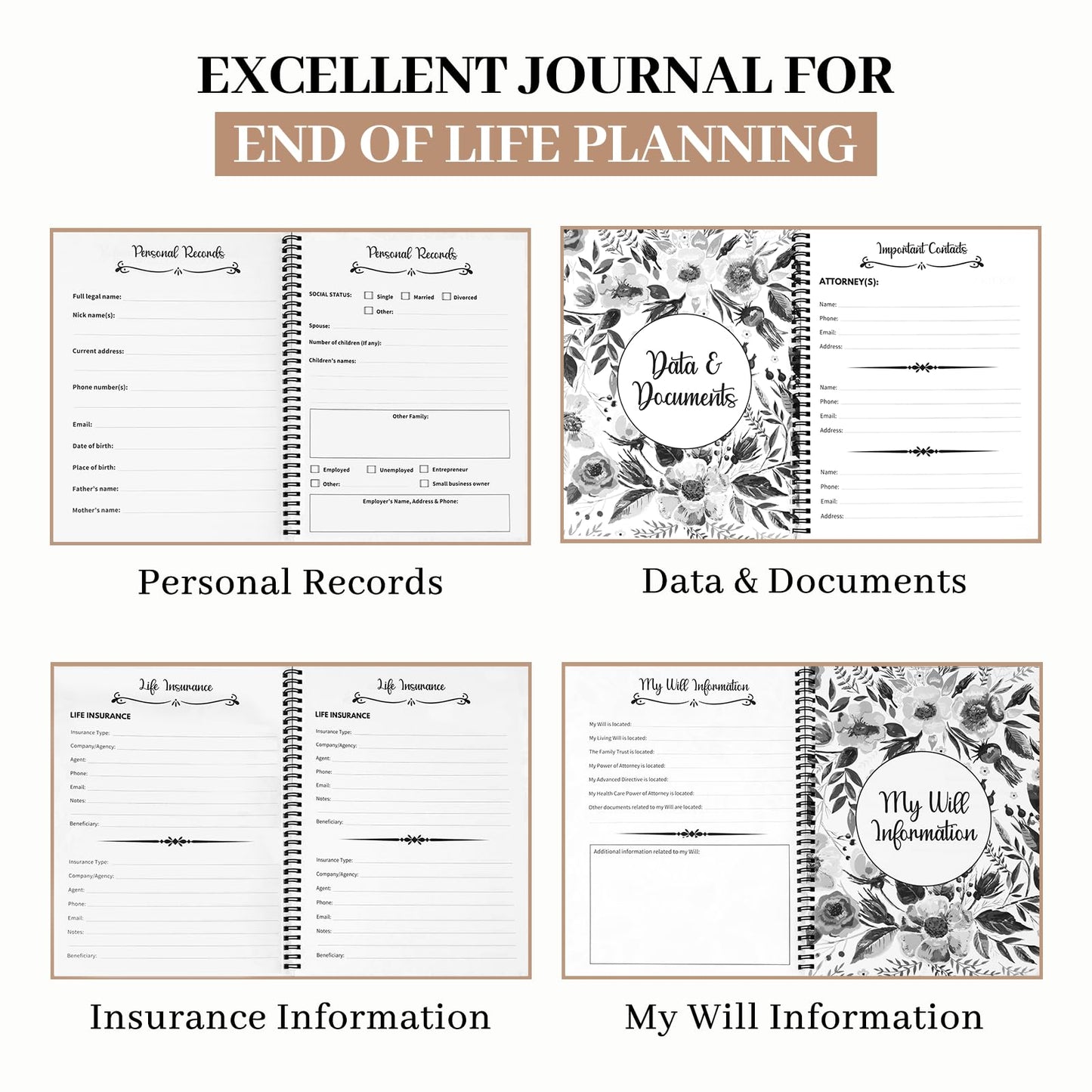 End of Life Planner Organizer Notebook with Pocket for Documents, I'M Dead Now What Planner Spiral Bound If I Die Binder Organizer Guided Final Arrangement for Beneficiary Will Preparation Last Wishes