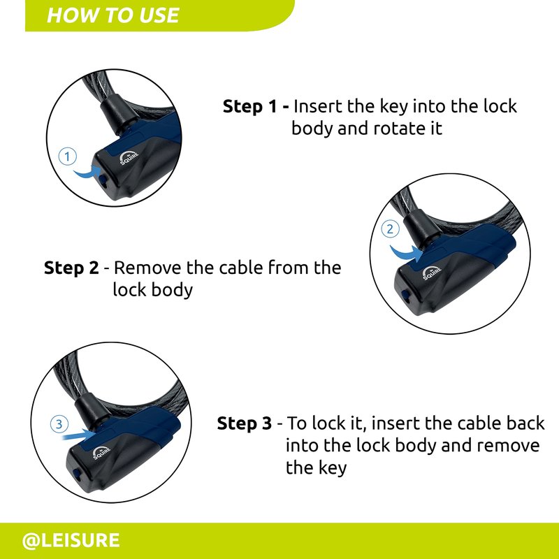 Squire Heavy Duty Bikelock (Kilda 10/600 Cable Lock) - Weatherproof keyed Lock with 10mm Thick Cable for Low to mid Security - 10mm Diameter and 600mm Length