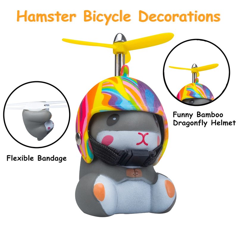 wonuu Duck Bike Bell with Light and Helmet Cute Hamster Bicycle Horn, Dashboard Decoration Hamster Motorcycle Bike Bells Rubber Duck Car Dashboard Decorations (Rainbow-Hamster)