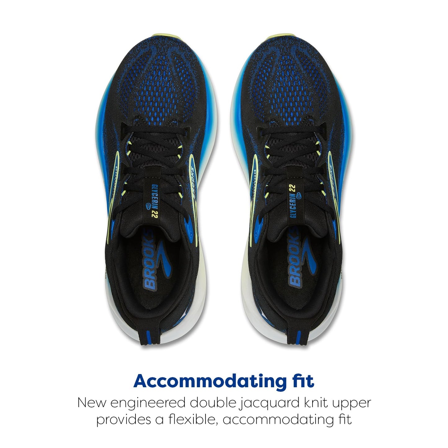 Brooks Men’s Glycerin 22 Neutral Running Shoe - Black/Cobalt/Neo Yellow - 10 Medium