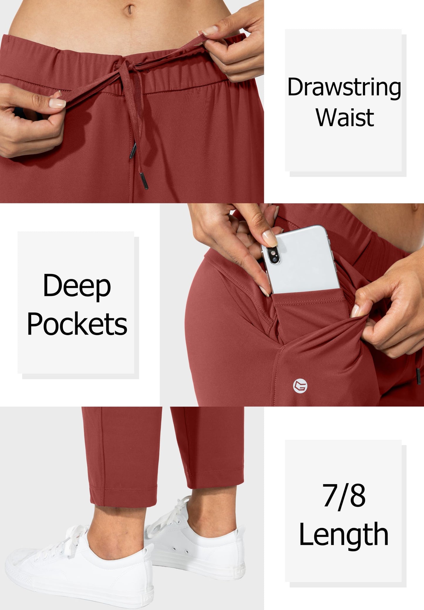 G Gradual Women's Pants with Deep Pockets 7/8 Stretch Sweatpants for Women Athletic, Golf, Lounge, Work (Savannah, Large)